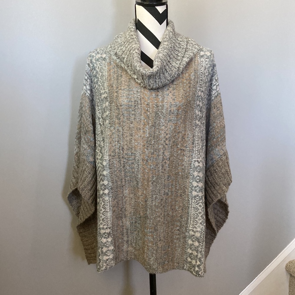 Splendid Snowfall Turtleneck Poncho in Warm Sand Multi - Picture 11 of 12